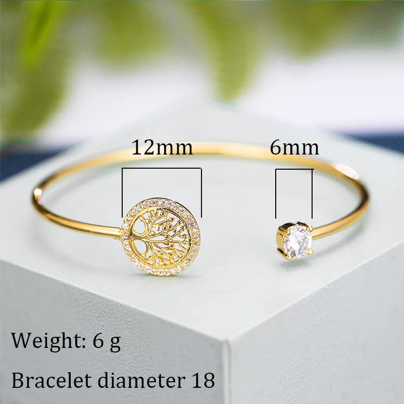 2023 New Trendy Gold Color Zircon Tree of Life Bracelet for Women Charm Crystal Stainless Steel Cuff Bangles Luxury Jewelry Gift