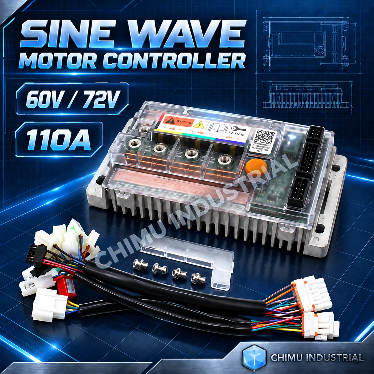 【CHIMU INDUSTRIAL】60V/72V 110A Sine Wave Motor Controller Kit with Wiring Harness for Electric Bike Scooter