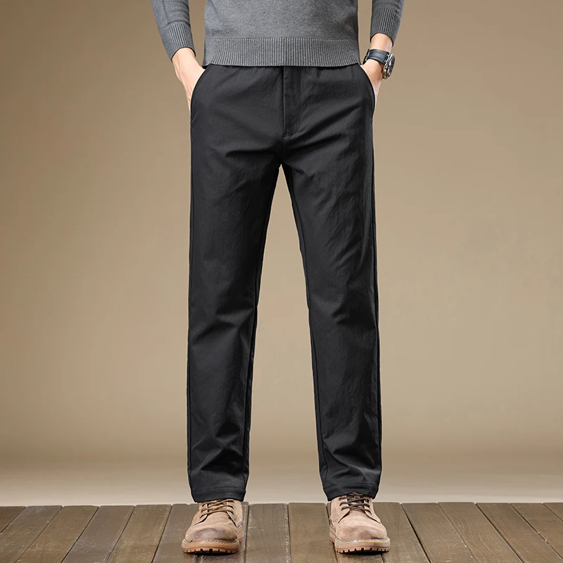 Brand Clothing Autumn Winter Casual Pants Men Elastic Waist Classic Straight Business Korean Formal Solid Color Trousers Male