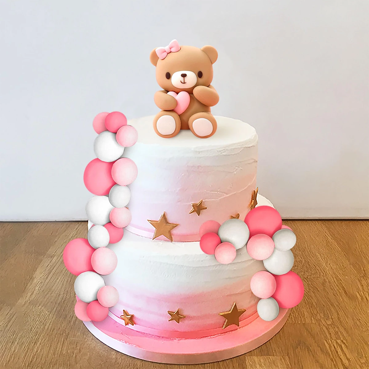 Rosa Bären-Kuchendekoration, Bären-Babyparty-Kuchenaufsatz, Bären-Zug-Kuchendekoration, Babyparty-Geburtstagskuchendekoration – Detail 6