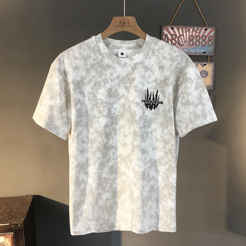 High end T-shirt men's 2025 new summer loose elastic breathable trend printed short sleeved men's clothing