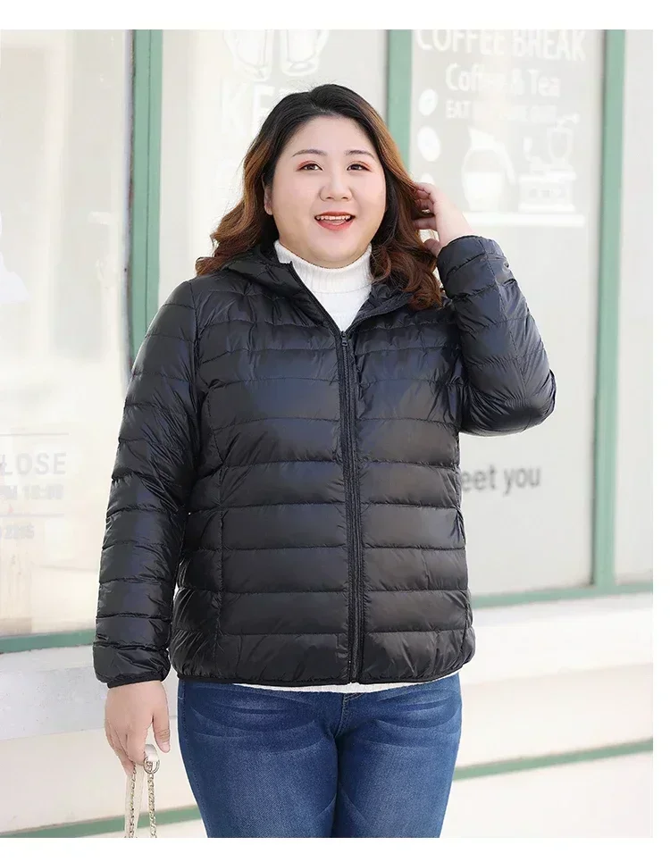 2024 plus Größe 7xl 6xl 5xl Herbst Damen leichte Daunen mäntel Kapuzen jacken Herbst wasserdicht packbar Winter warm weiblich – Detail 15