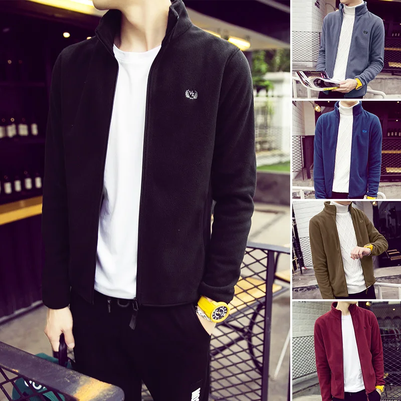 

Men's Autumn Jaet Outerwear Fce Loose Fit Collar Zipper Long Sve Polyester Fiber Youth Faion Windbreaker Coat