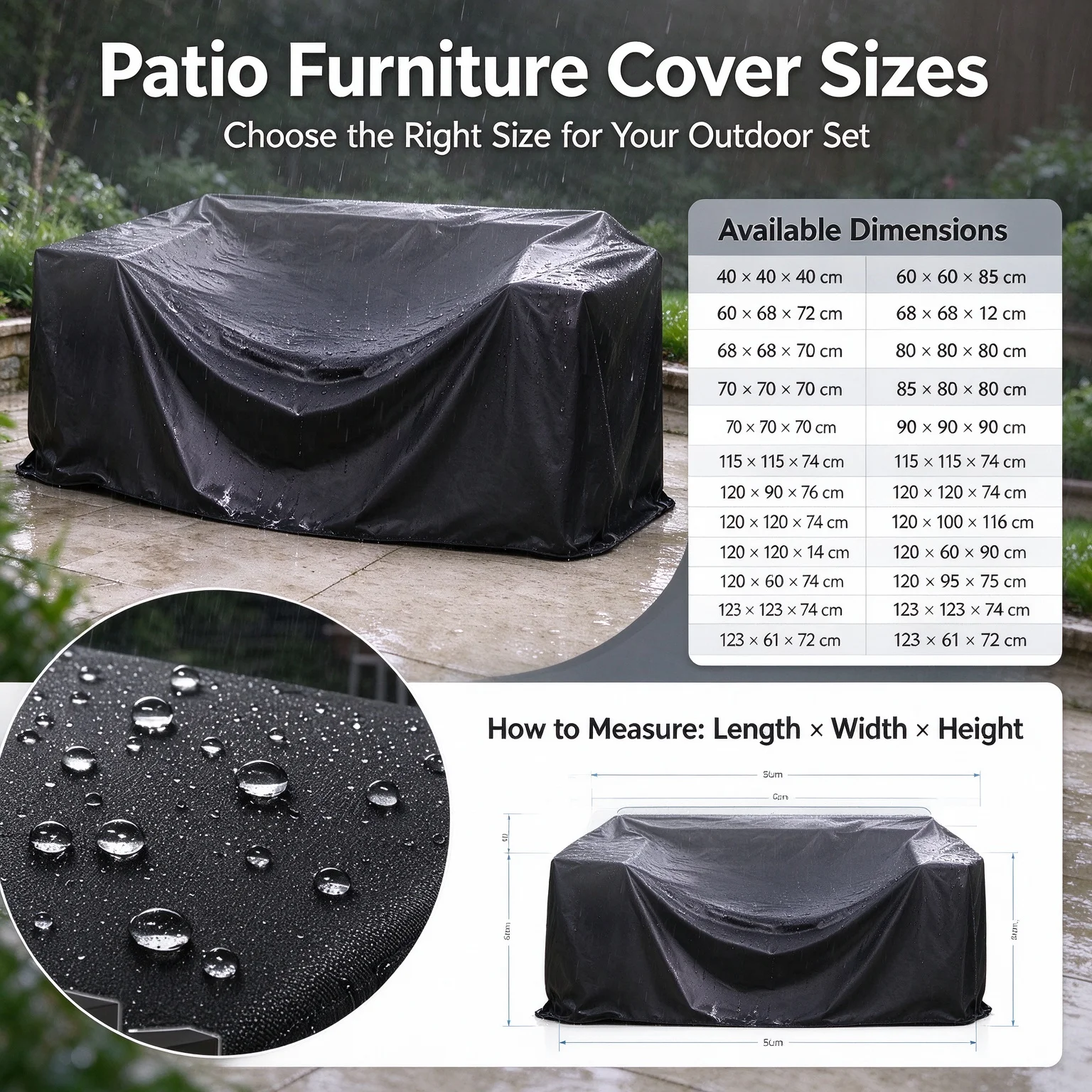130 Size  Customizable Outdoor Garden Furniture Cover Patio Chair Cover Waterproof Dust Cover