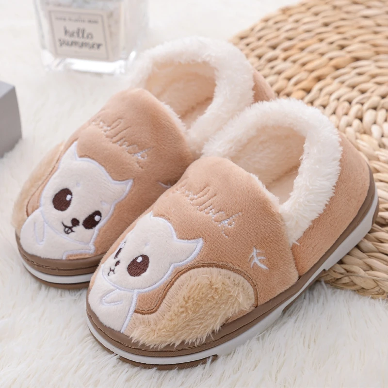 New Toddler Boy Slippers Winter Shoes Kid Casual Home Wear Baby Warm Anti-slip Loafers Cartoon Squirrels Children House Footwear