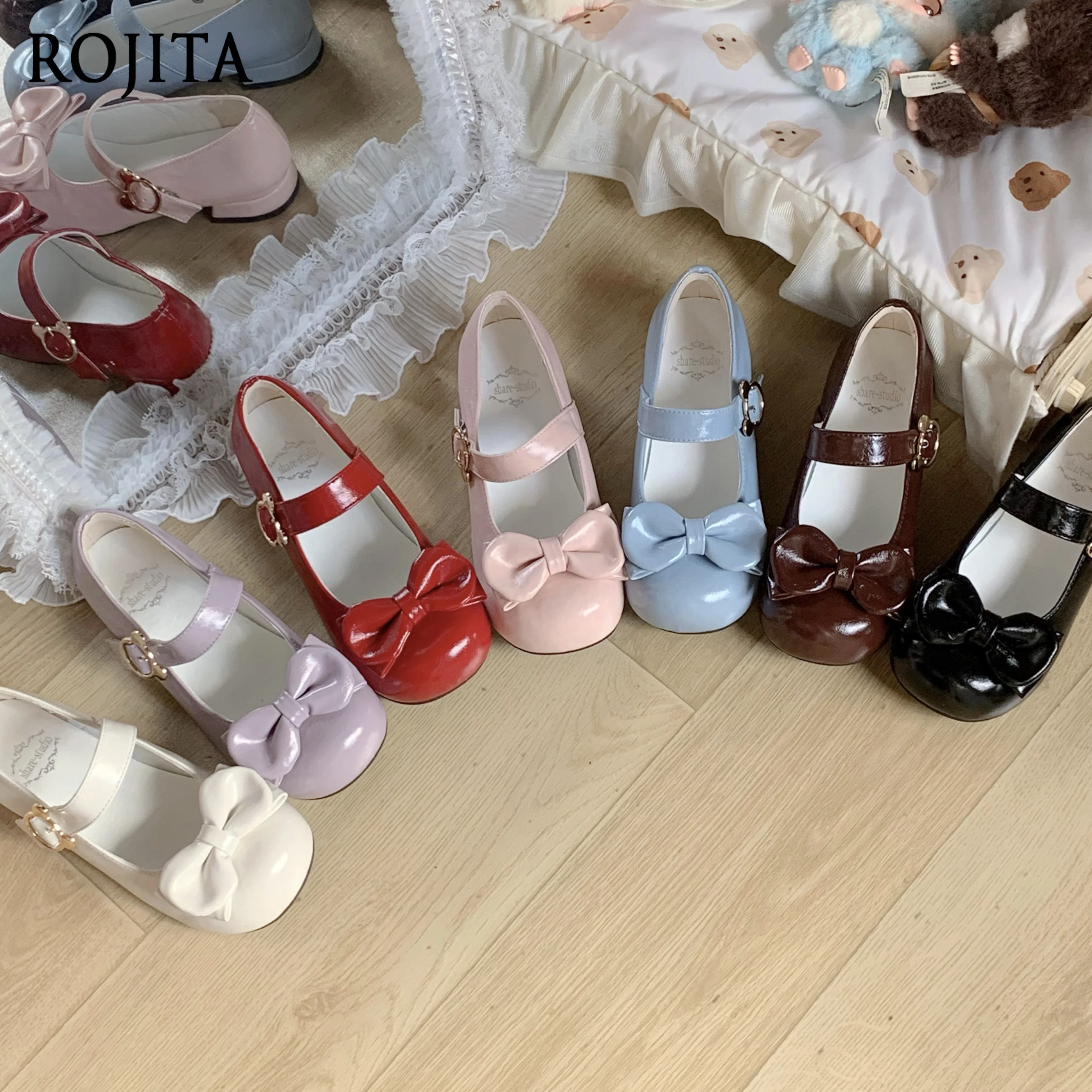 

Original Lo Shoes 2025 New Bow Sweet Girl Cute Round Head Mary Jane Women Shoeses Kawaii Flat Shoes Purple Lolita Shoes