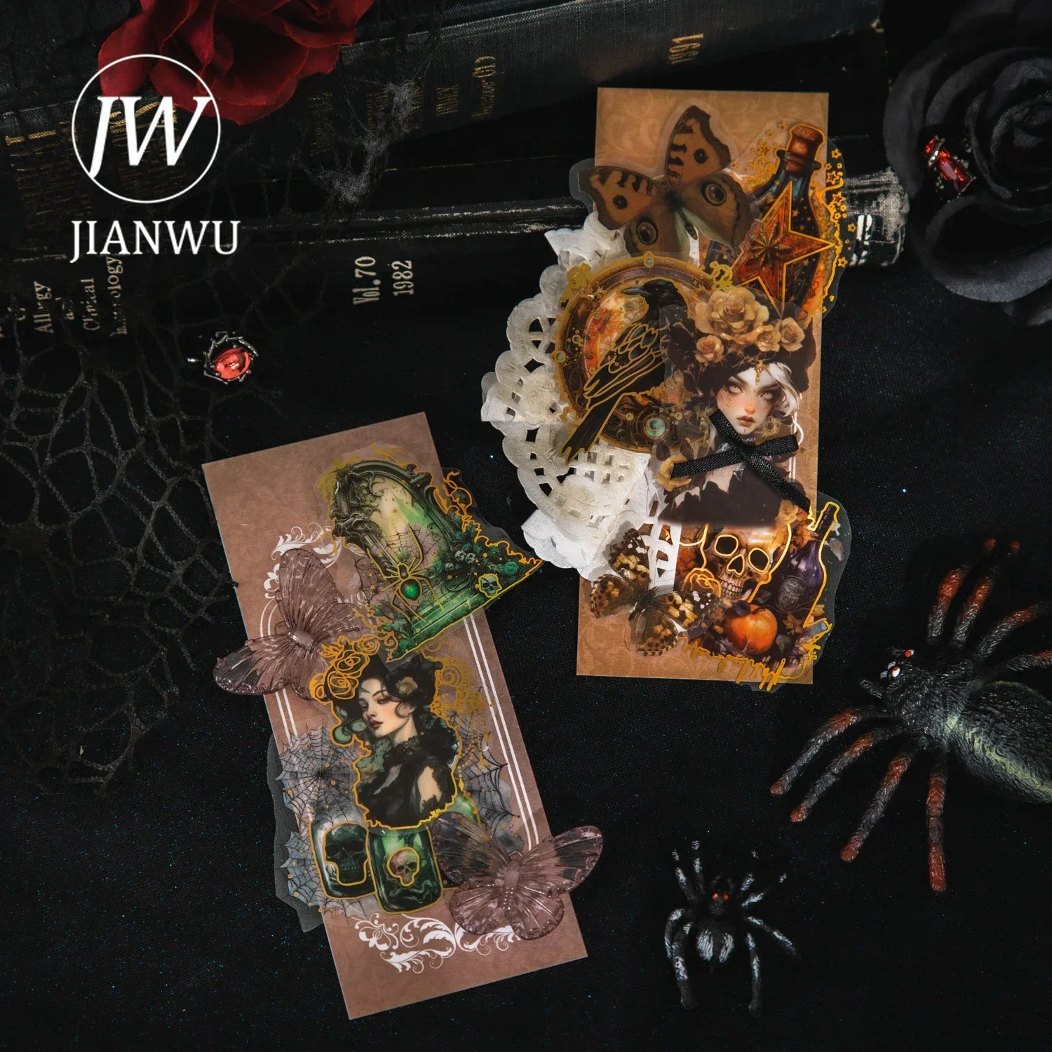 JIANWU 60mm*200cm Gothic Illusion Series Vintage Dark Character Bronzing Material Collage PET Tape Creative Journal Stationery