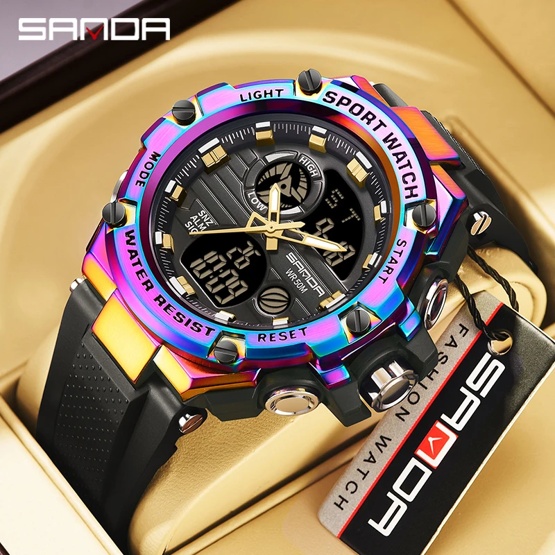 

2024 New SANDA Dual Time Men Watches 50m Waterproof Military Watches for Male 3169 Shock Resisitant Sport Watches Gifts Wtach