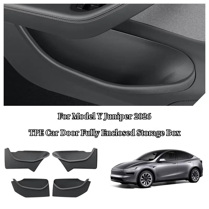For Tesla Model Y Juniper 2026 Car Door Side Storage Box TPE All-Inclusive Front Rear Door Slot Tray Organizer Car Accessoriesu