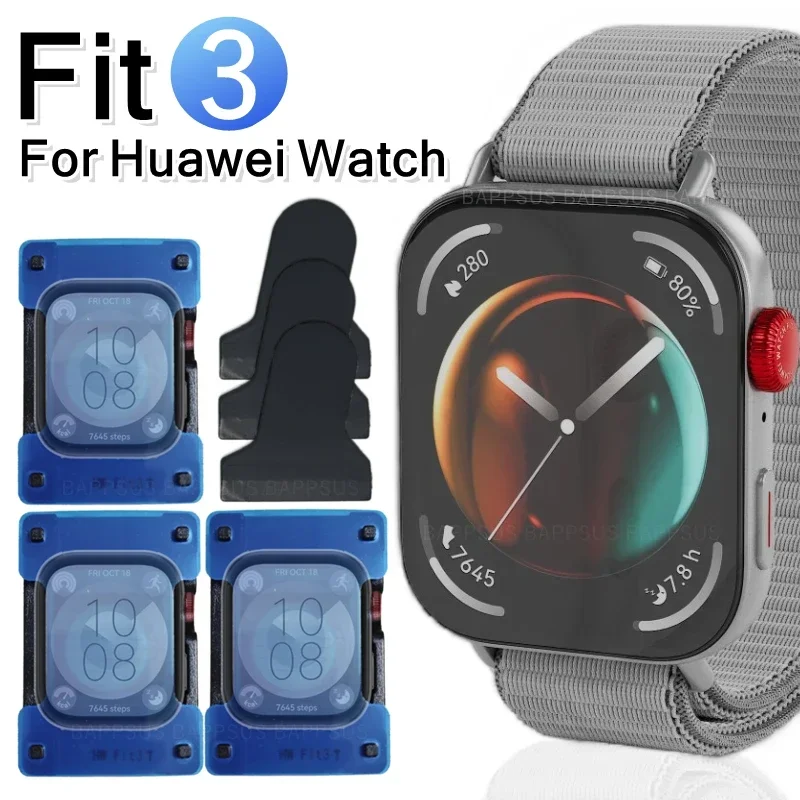 Protetor de Tela para Huawei Watch, Filme Curvo, Clear HD, Macio, 3D, Instalar Bandeja, Fácil de Furar, Fit3, Conjunto 1-3