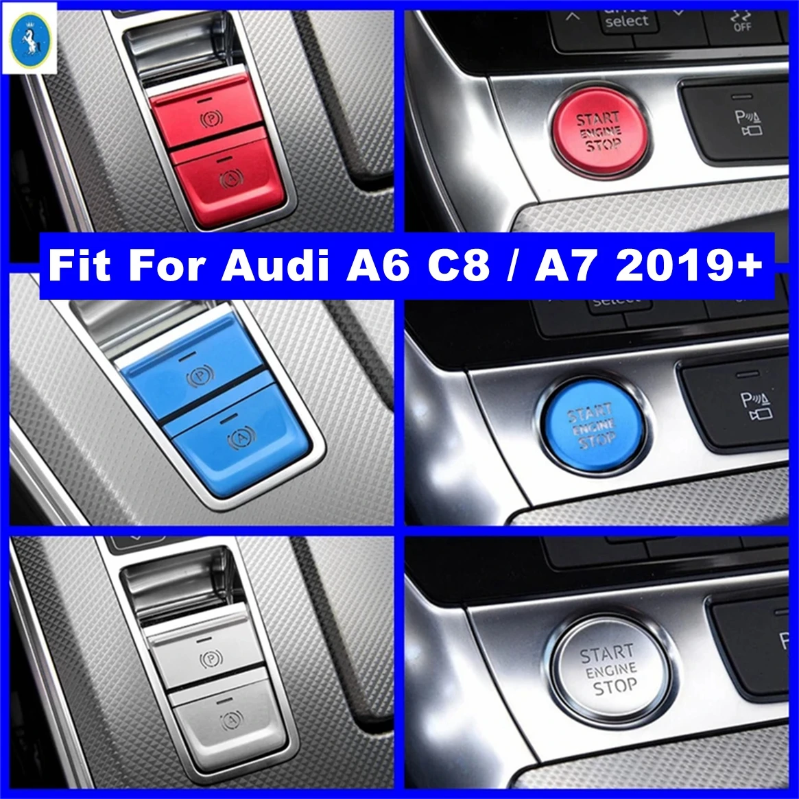 

For Audi A6 C8 / A7 2019 - 2023 Red / Blue / Silver Gear Shift Box Start Stop Engine Push Button Decor Cover Trim Accessories