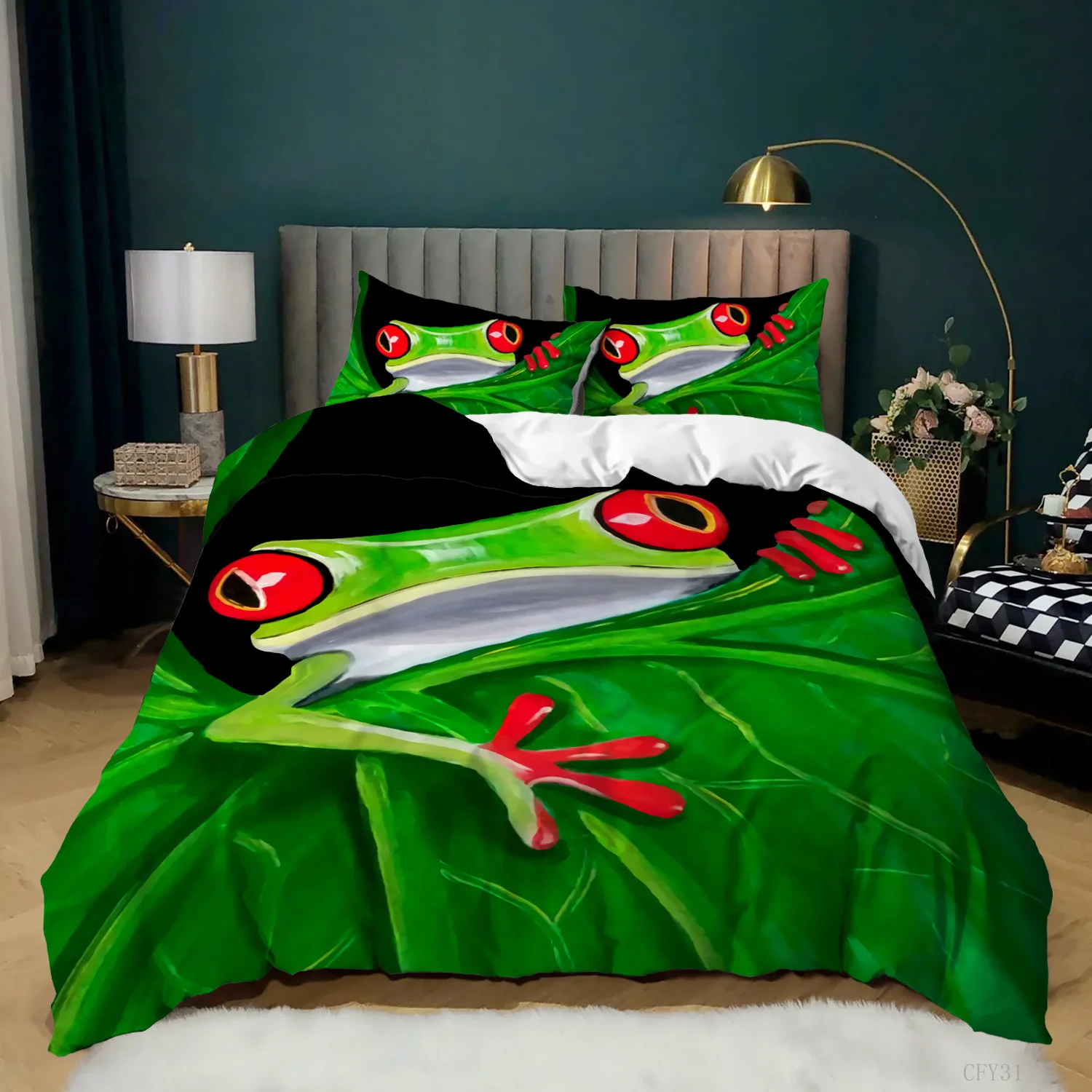 

Cute Frog Comforter Cover Set Cartoon Bedding Set 3D Animal Duvet Cover Set for Children Kids Boys Quilt Cover with Pillowcase