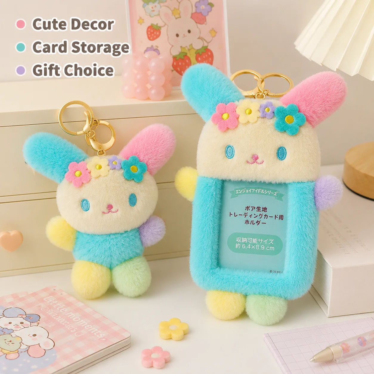 Sanrio Usahana Plush Photocard Holder Cute Cartoon Rabbit ID Card Holder Kawaii Plush Doll Bag Backpack Charm Keychain - view 2