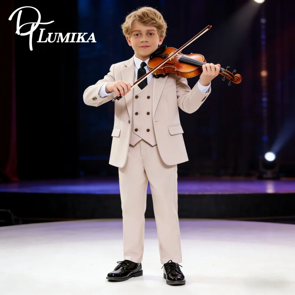 

Smooth Linen Blend Toddler Suit Set Jacket Pants Tie Kids Refined Wedding Tuxedo Ring Bearer Waist Adjustable 3-14 Yrs Suits