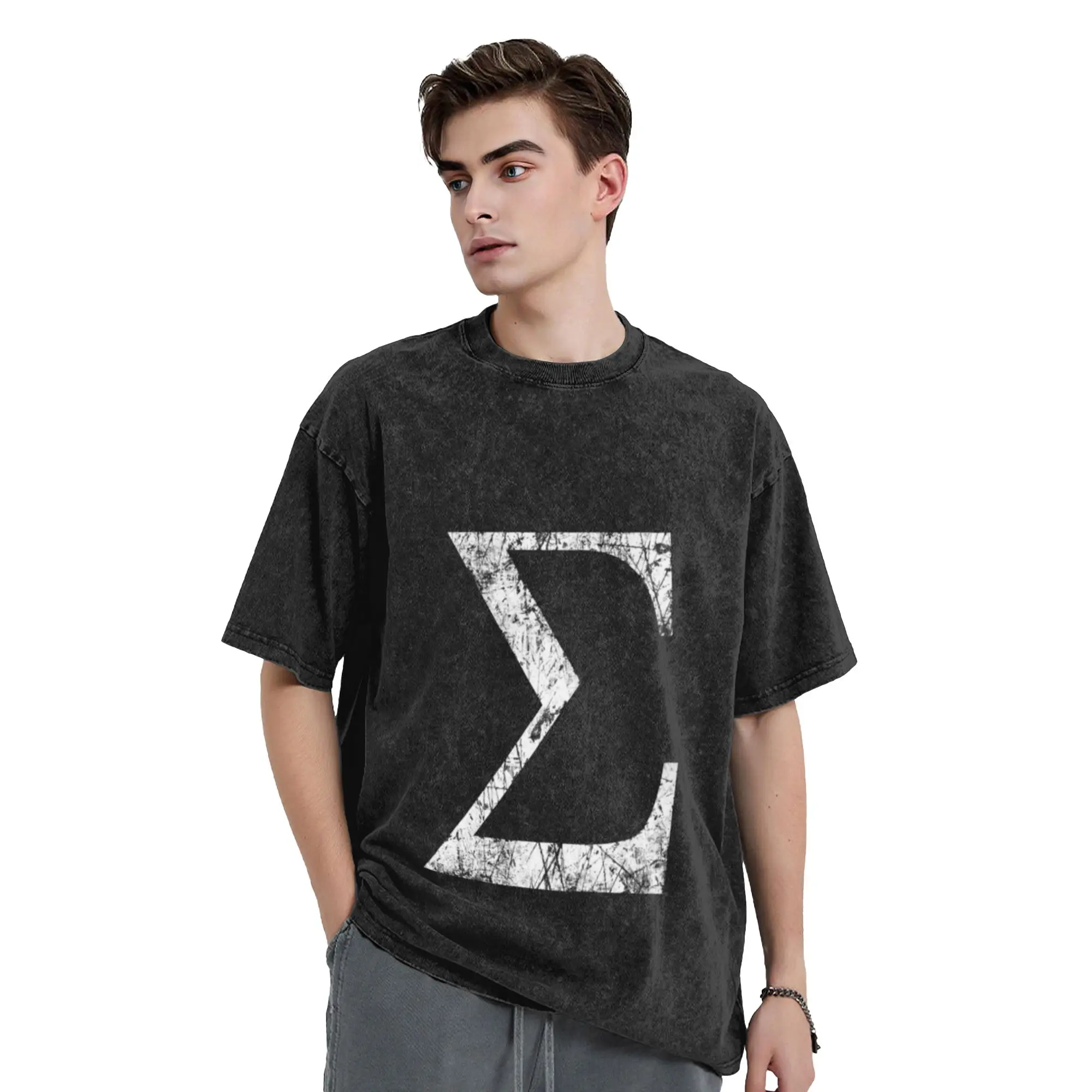 Sigma Greek Letter Symbol Grunge Style Classic Trendy A T-Shirt Oversized Short Sleeve Men's Women's Cotton Tees Tops