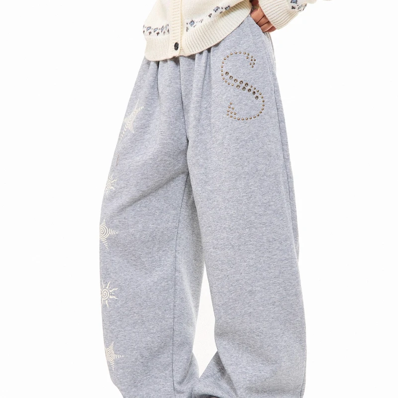 American Retro Star Print Wide-Leg Women's Casual Pants 2025 Autumn New Loose Slimming Versatile Straight-Leg Sweatpants Ladies