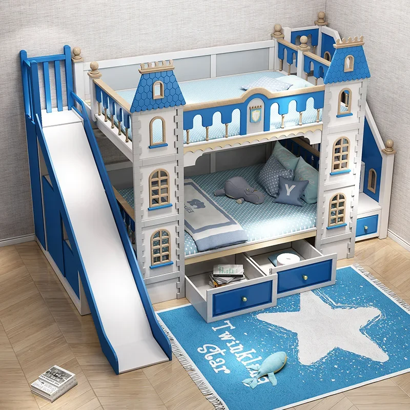 

All solid wood two-layer children's bed bunk up and down bed double-layer high and low child and mother bed castle British boy's