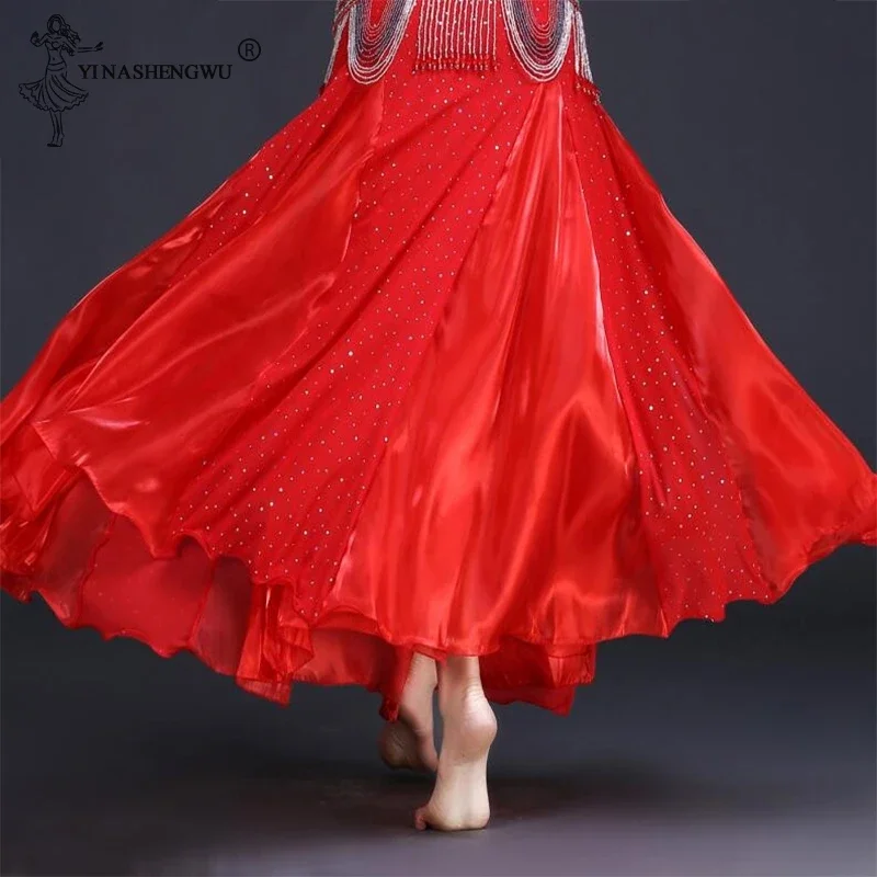 Belly Dance Skirt Oriental Dance Double Slits Skirt Belly Dance Costume Skirt Women Belly Dance Performance Skirt (Without Belt)