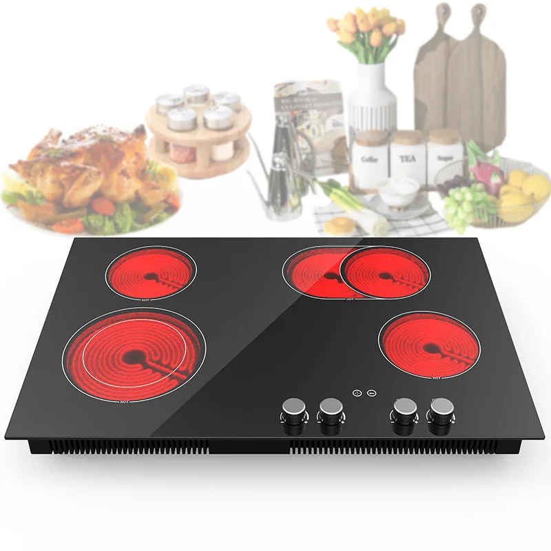 

Electric Smooth Four-burner Ceramic Cooktop Black Micro-crystal Panel Built-in For Household Use 8 Heat Intensity Levels Energy