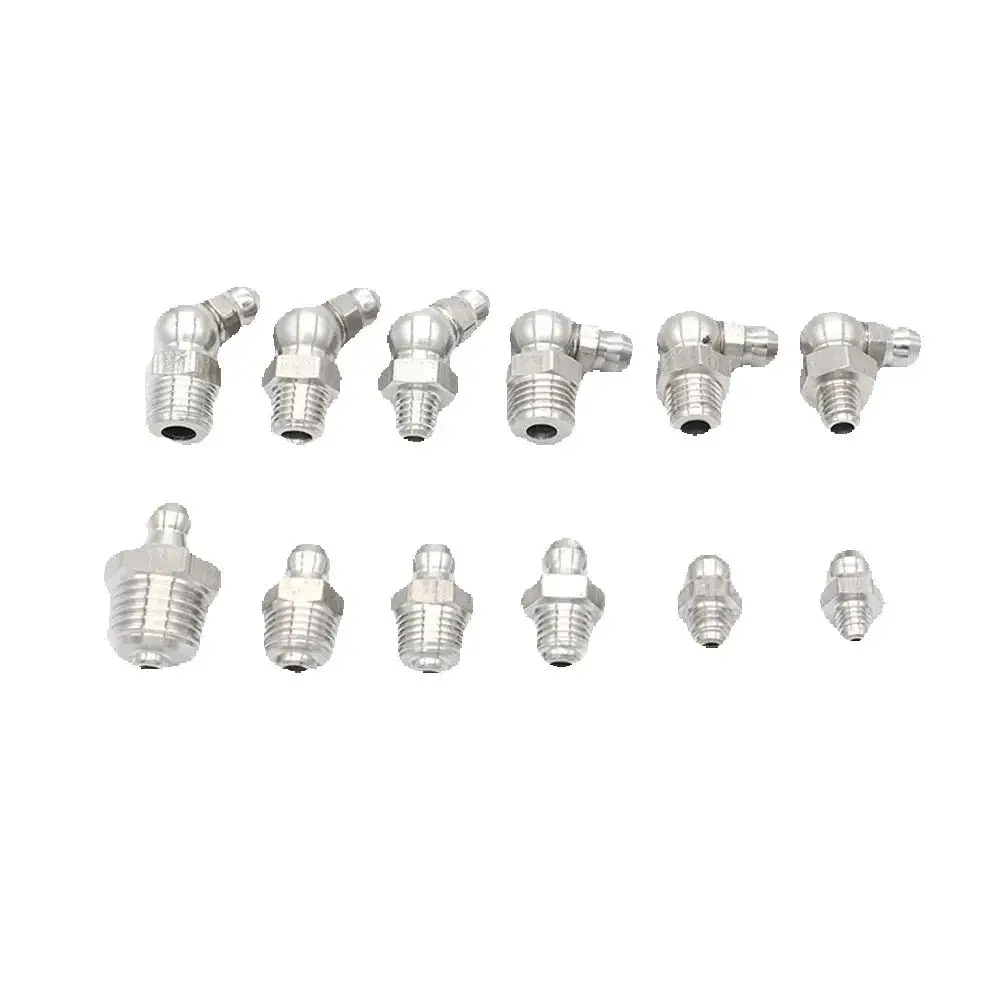 20pcs Stainless Steel 304 M10 M12 Grease Nipple Male Thread Straight Elbow Oil Zerk Fitting for Grease Gun Metric Type