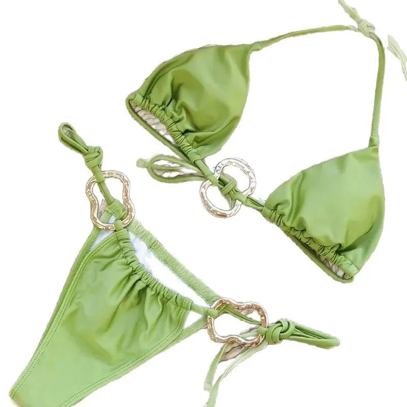 Women's Bikini Swimsuit New Solid Color Two-Piece Tie Sexy Backless Women's Swimwear