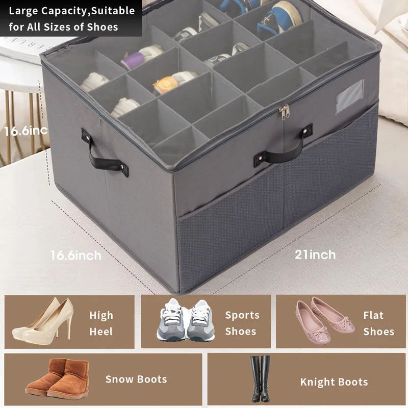 Storage shoe box fabric foldable shoe storage compartment dustproof and moisture-proof zipper transparent cover