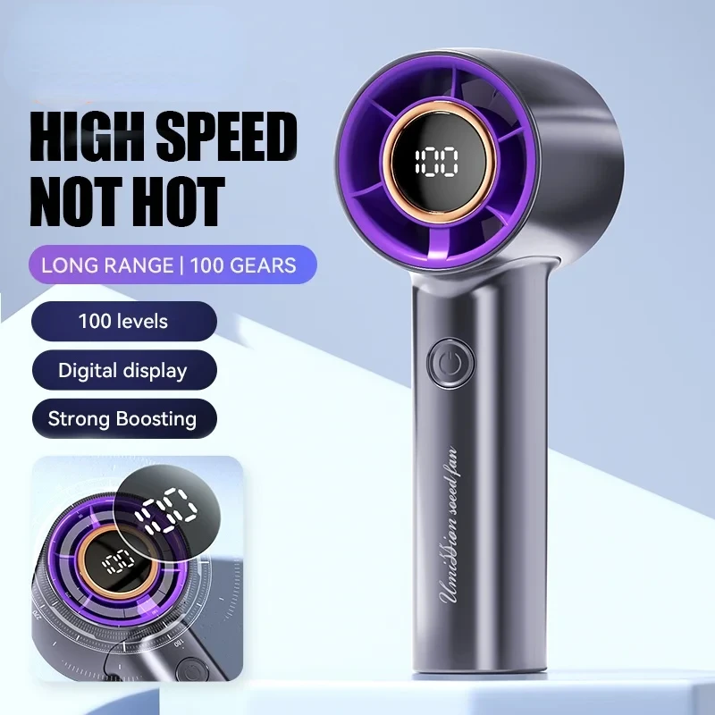 

Xiaomi Portable Electric Fan High Speed Handheld Small Fan Usb Turbine 100 Gear Digital Display Electric Fan Air Fan Travel Camp