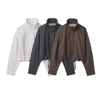 Chaquetas de mujer, abrigos, moda de otoño, cuello alto de lunares, abrigos sueltos de manga larga, ropa de calle, prendas de vestir exteriores para mujer, Tops elegantes