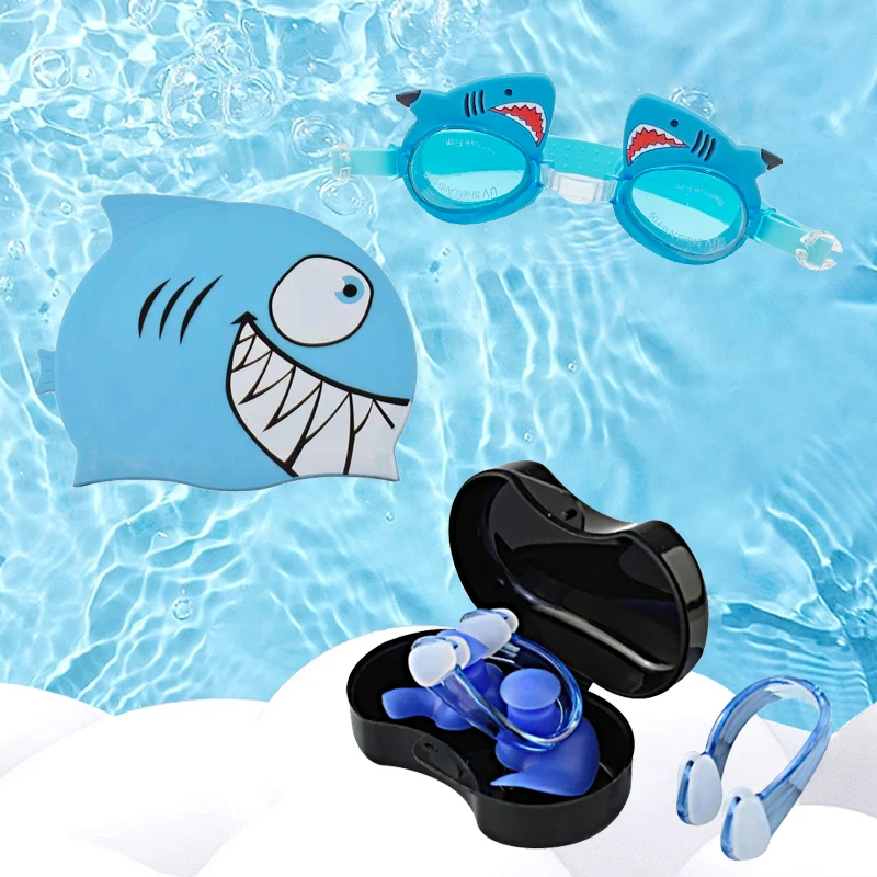 

1 Set Swimming Earplugs Nose Clip Silicone Waterproof Earplugs Children's Pool Anti-fog Swimming Goggles Diving Cap Accessories