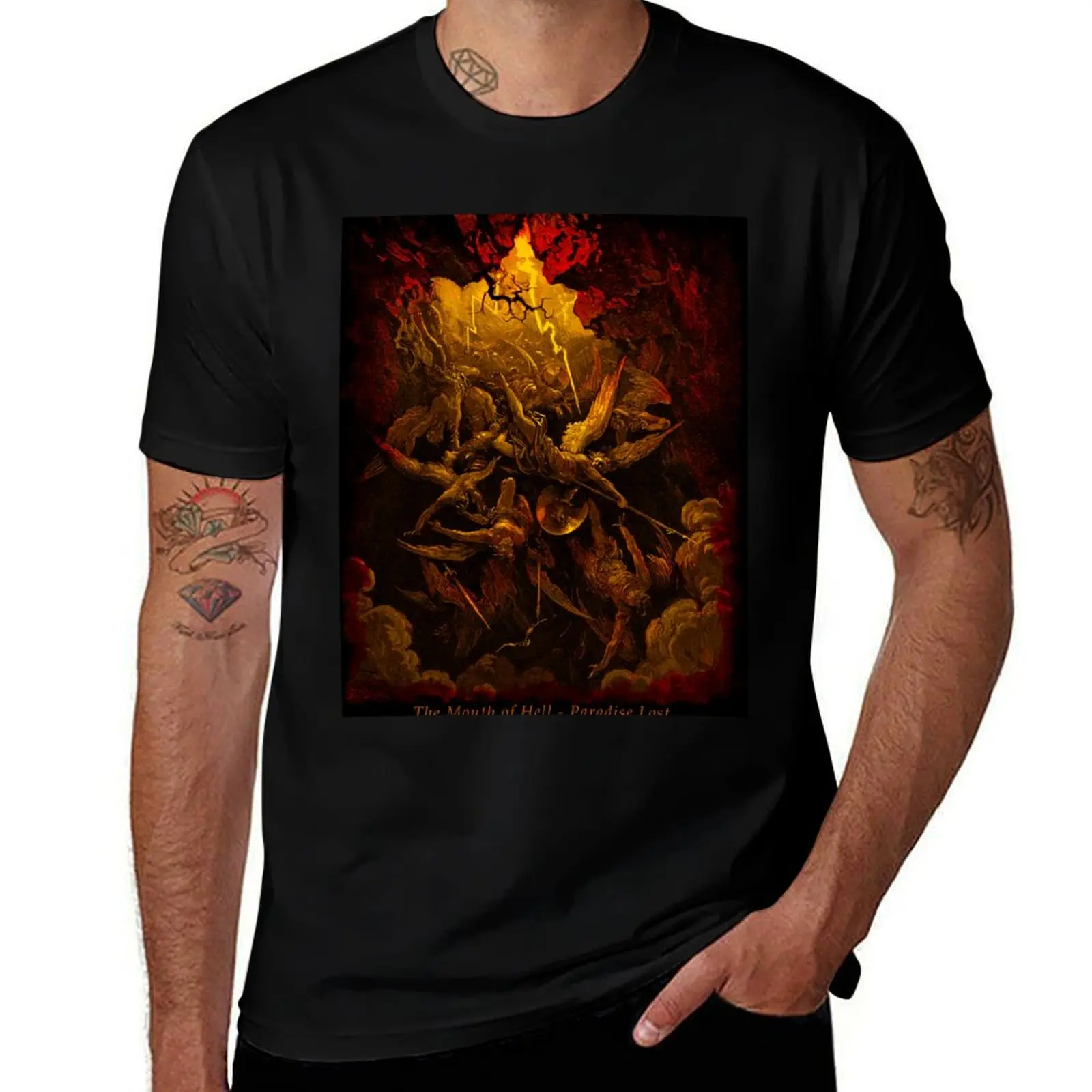 Lithograph Copy - Gustave Doré - Paradise Lost - The Mouth of Hell John Milton T-Shirt Tough Fabric Work Tee T-Shirt