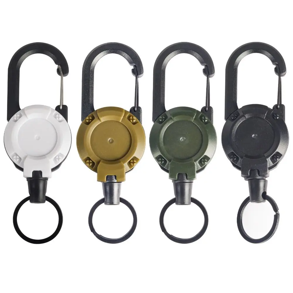 Retractable Pull Reel Carabiner Key Chain Steel Wire Rope Buckle Elastic Pull Rope Heavy Duty Spring Key Ring Easy Pull Buckle