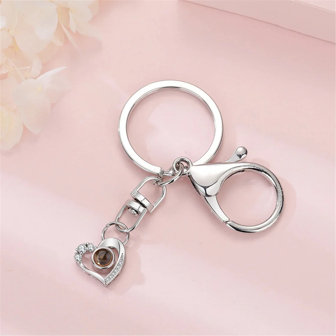 Custom Photo Projection Keychain Personalized Heart KeyChain With Zircon Valentine's Day Gift for Her Anniversary Gift Jewelry