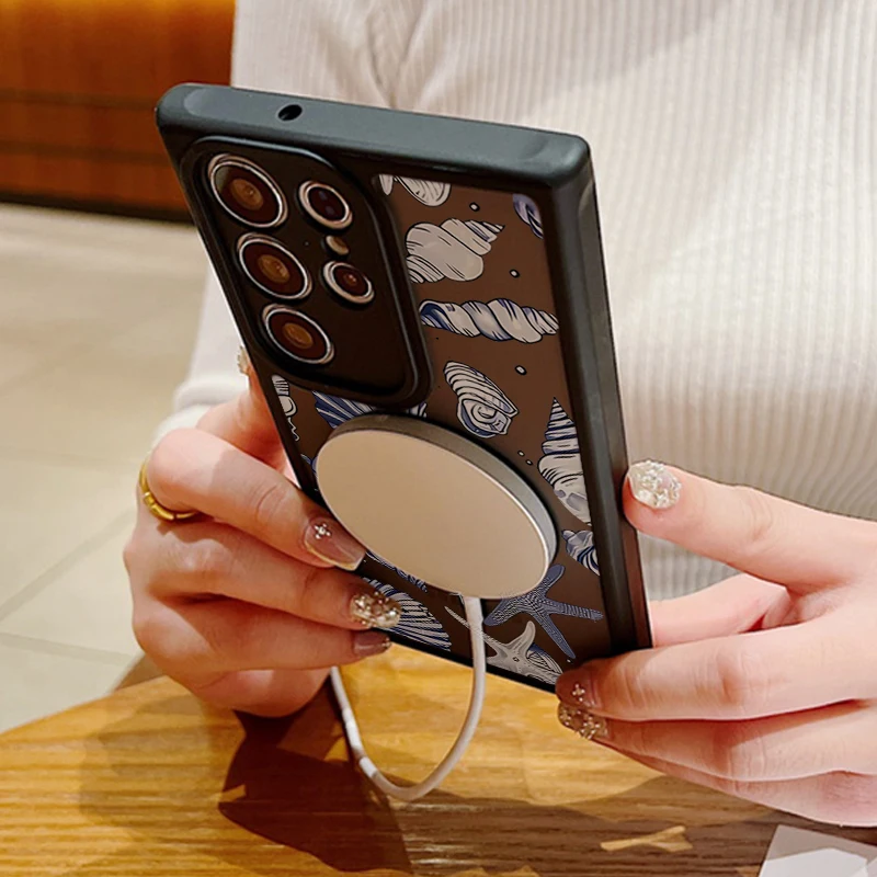 الحوت القرش السلاحف طباعة المغناطيسي حقيبة لهاتف سامسونج غالاكسي S23 S24 FE S25 Edge S24 S22 S23 الترا ل Magsafe ماتي غطاء الهاتف #4