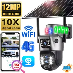 WIFI Or 4G SIM Solar Camera 10X Zoom Dual Screen Outdoor Security Protection Auto Tracking Wireless CCTV Cameras IP66 V380 Cam