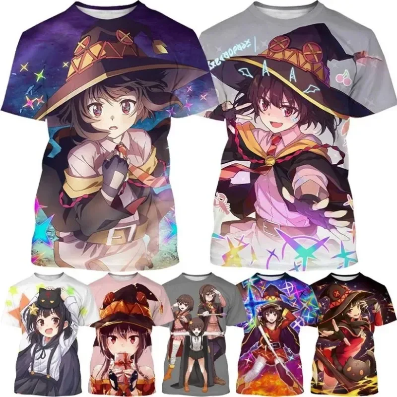 KonoSuba Megumin 3D Printed T-shirt Cute and Beautiful Neutral Anime Man Women Short Sleeves Cosplay Men's Clothing