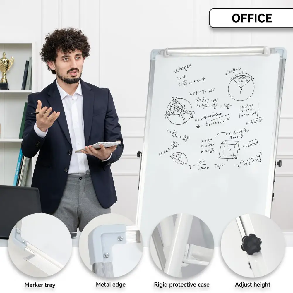 Tripod Writing Board with Paper Clamp And Pen Storage Rack, Single-sided Foldable Magnetic Whiteboard, Smooth Writing Surface Ad