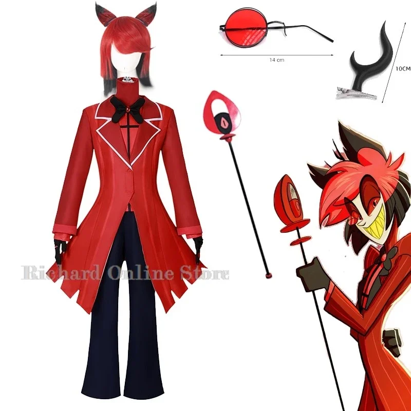 Hazbin Ala stor Cosplay Kostüm Perücke rot Dämon Anzug Halloween Anime Cosplay Party Männer Frauen Outfit Prop Mikrofon Zubehör