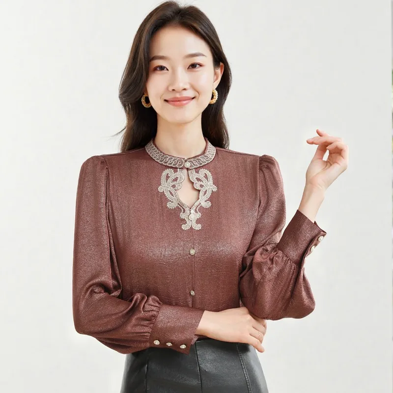 

Женская одежда в китайском стиле, блузки, однотонные винтажные рубашки, свободная весенне-осенняя одежда, женские топы с длинными рукавами и вышивкой