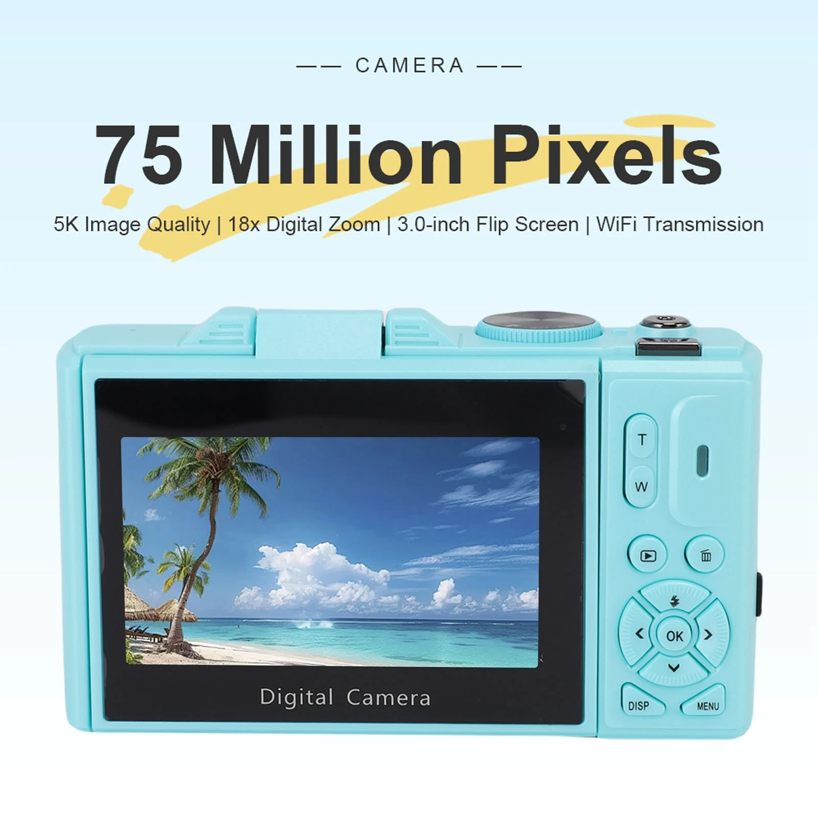 

Mirrorless Video Camera 3 Inch Screen Mirrorless Camera 18X Digital Zoom 5K 75MP Autofocus 180 Degree for Photography