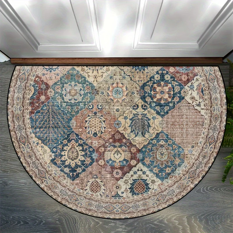 VIKAMA Retro Semi-Circle Carpet Indoor Outdoor Non-Slip Easy Maintenance Door Mat Living Room Balcony Bathroom Mat Home Decor