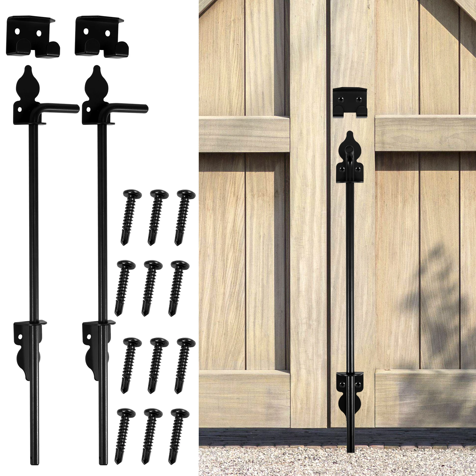 

18"Heavy Duty Cane Bolt Gate Drop Rod with Finish-Steel Gate Ground Latch Designed for Wood Metal Vinyl Gates Double Door Fence