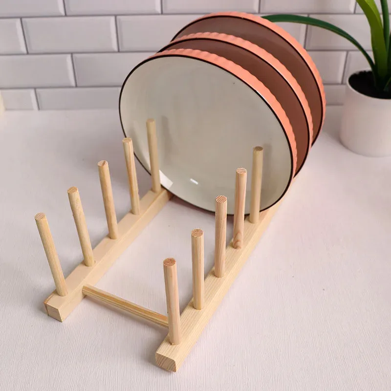 

Wooden Countertop Dish Drainer Shelf, Kitchen Lid & Plate Drying Rack, Storage Cabinet Organizer, Multifunction Stand