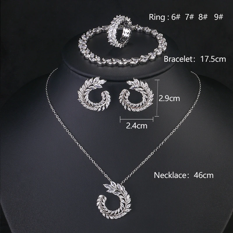 Uilz White Color Olive Branch Leaf Necklace Earrings Set for Women Fashion Zircon Dubai Wedding Jewelry Sets