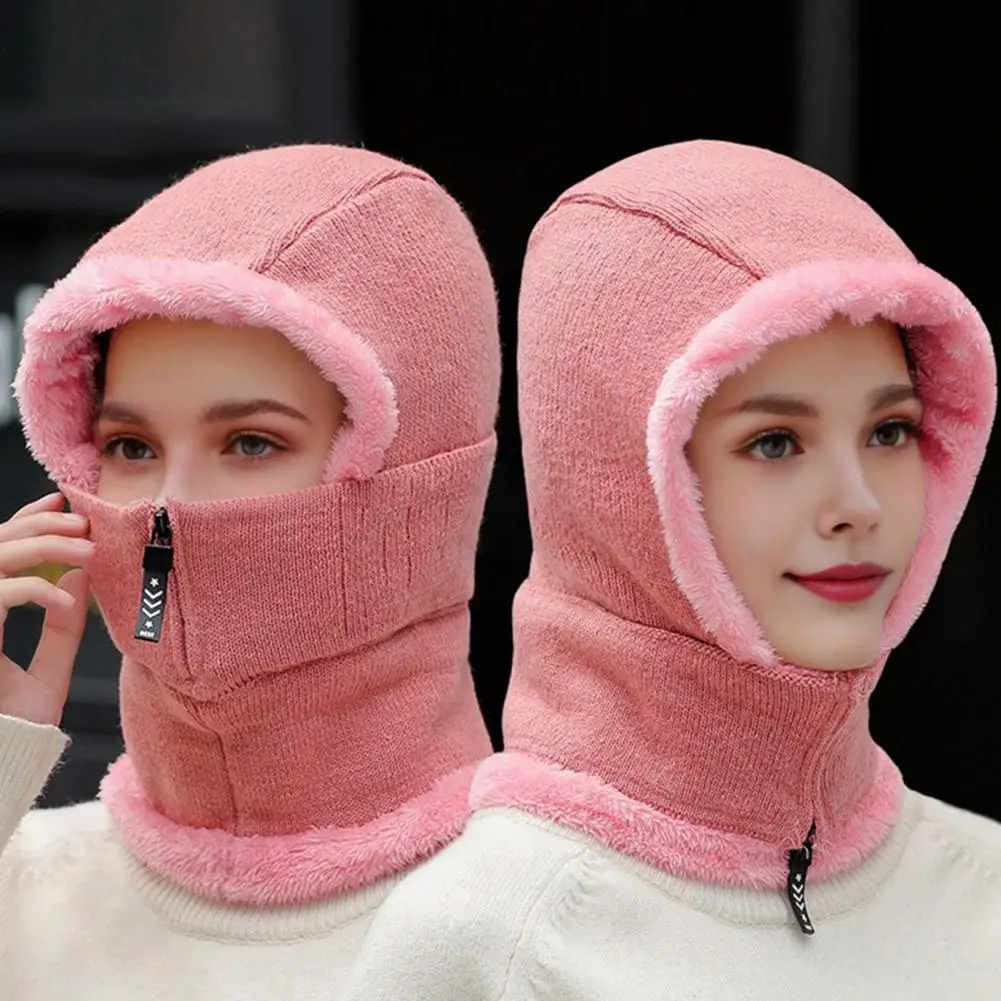 

Winter Cycling Hat with Integrated Face Shield And Neck Warmer Windproof Thick Plush Full Protection Scarf Cold Weather Headwear