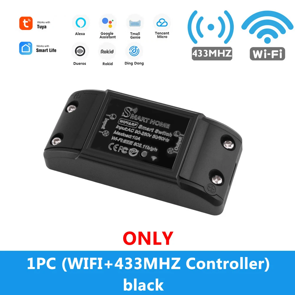 Tuya APP Wireless Switch Remote Control Lamp WIFI+433MHz On-Off Device Smart Home Mini Module with Voice Timing Controller
