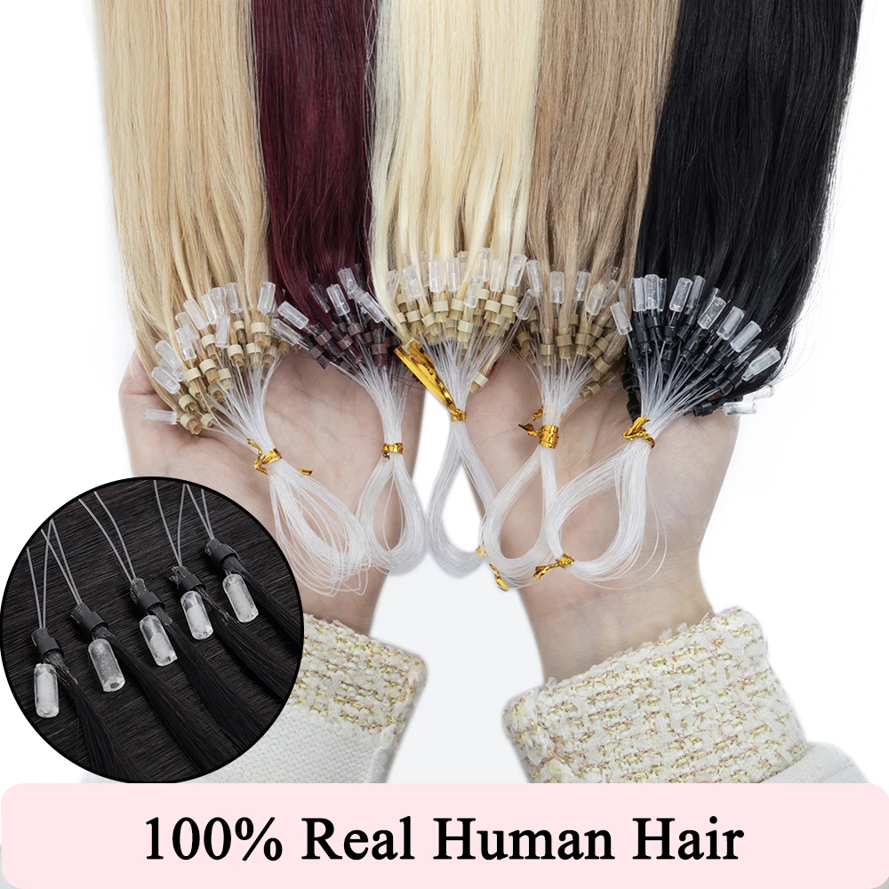 

13Colors Invisible Fishing Line and Micro Loop System Remy Human Hair Extensions Straight Micro Loop Hair Suitable for Women