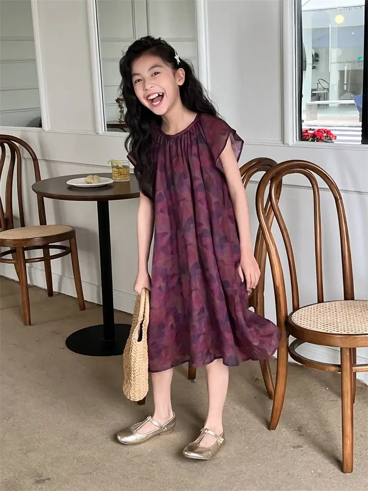 1-14Years Toddler Kids Cotton Linen Short Sleeve Dresses for Girls Loose Print Causal Dress Children Summer Clothing Outfits 8 9