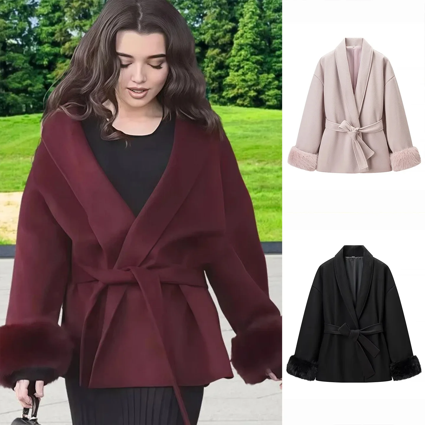 

Новое зимнее женское пальто в стиле Хепберн с воротником-бантом, длинными рукавами, средней длины, шерстяное, повседневное, свободного кроя, однотонное