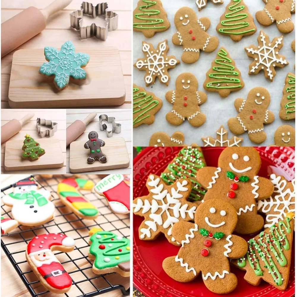 5-Piece Christmas Cookie Cutter Set - Snowman, Tree, Gingerbread Man, Candy Cane, Snowflake Shapes