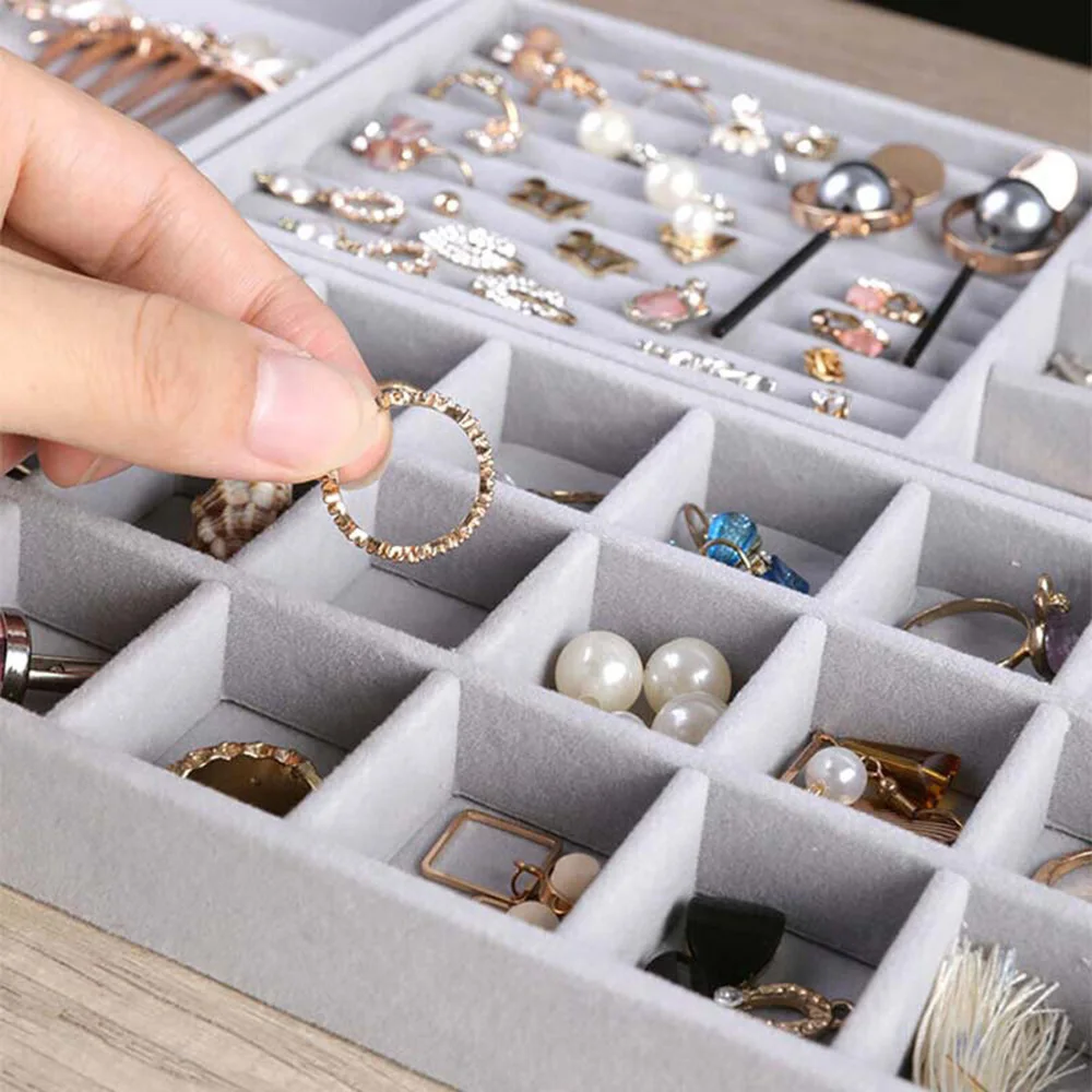 Velvet Jewelry Display Tray Case Hot Sale Stackable Exquisite Jewellery Storage Holder Boxes Portable Ring Earring Organizer Box
